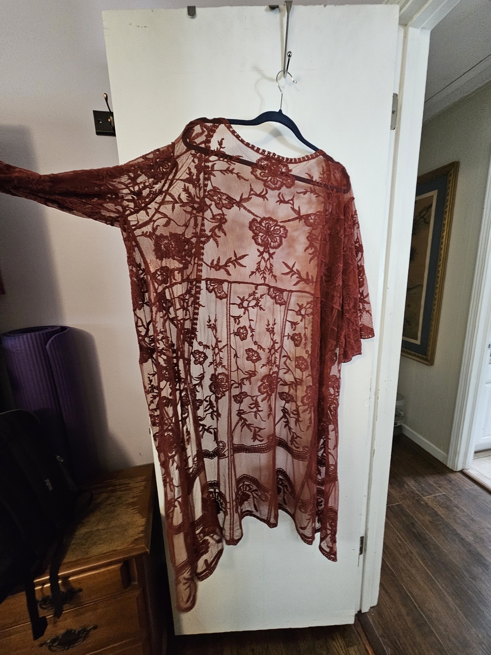 Boho Long Lace Kimono- Burgundy - Picture 7 of 9